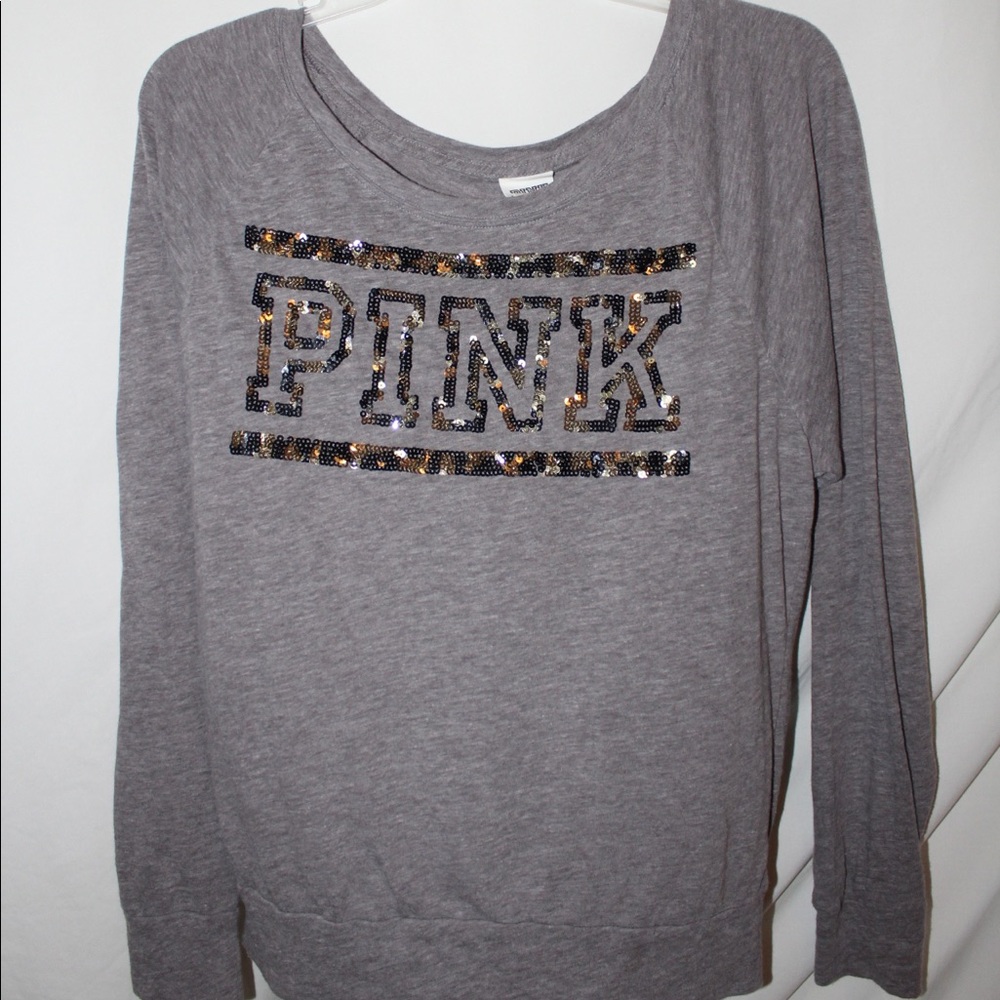 PINK long sleeve sequined grey tee